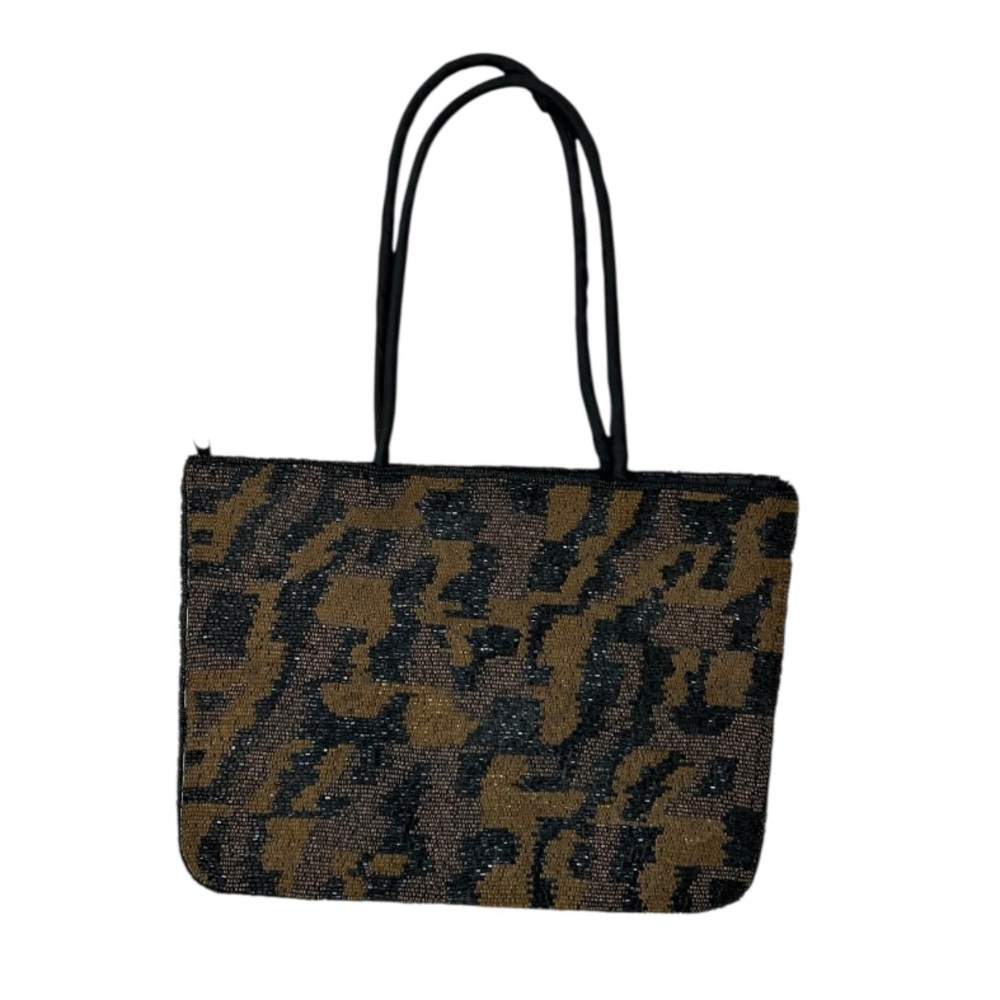 Vintage Beaded Animal Print Handbag Bag Tote Purse